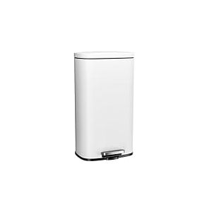 Clevich Poubelle 50 l en acier - Grande poubelle &agrave; p&eacute;dale avec couvercle Soft-Close, p&eacute;dale et seau int&eacute;rieur amovible en plastique - Pour cuisine, salle de bain, bureau - Blanc