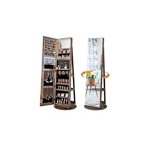 COSTWAY Armoire à bijoux avec LED, armoire à miroir, rotative à 360°, avec miroir intégral sans cadre, organisateur de bijoux verrouillable, rangement de bijoux (vintage)