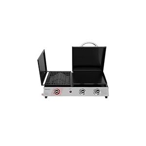Royal Gourmet 3 Brûleurs Barbecue Gaz Portable, 3 en 1 Plancha et Grille en Émaillés Combinés avec Couvercle Multifonctionnel, Puissance 8.5kW Propane, Adapté pour le Camping et l' Extérieur, Noir