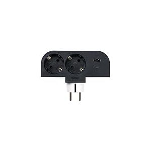 Simon Adaptateur Rotatif Plug 2 Prises 16 A (250 V, 3680 W) + 2 Ports USB A+C (30 W), Rotation 180° et Charge Rapide pour téléphones Portables et tablettes, idéal pour Les Coins ou derrière Les