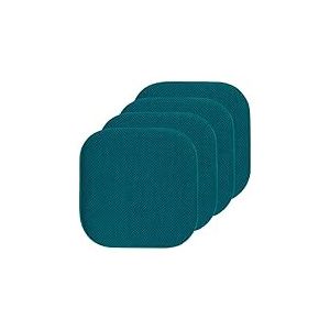 Sweet Home Collection Lot de 4 Coussins de Chaise en Mousse à mémoire de Forme, Motif nid d'abeille, Dos en Caoutchouc antidérapant, Arrondi, carré, 40,6 x 40,6 cm, Bleu Paon