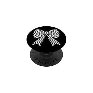 Motif Damier Noir et Blanc avec nœud Coquette pour Fille PopSockets PopGrip Adhésif