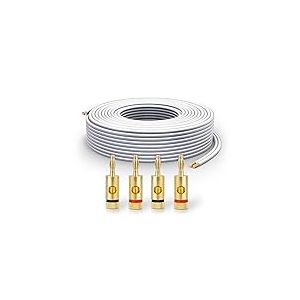 PureLink Câble d'enceinte SP061-015 2x2,5 mm² (99,9% de cuivre OFC, Fil toronné de 0,20 mm) Câble d'enceinte HiFi, 15 m, Blanc, Jeu Comprenant 4 fiches Bananes