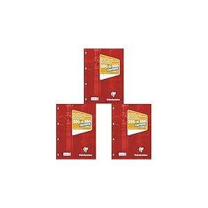 Clairefontaine 65818C Un Bloc de Cours Encoll&eacute; Perfor&eacute; Rouge Framboise - A4 21x29,7cm - 300 Pages (200 + 100 gratuites) Lign&eacute;es avec Marge et Perfor&eacute; 4 Trous - Papier 90g - Couverture Carte Pellicul&eacute;e