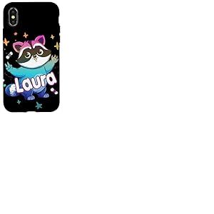 LAURA - Joli prénom de fille avec un cool raton laveur Coque pour iPhone X/XS