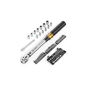 VIGRUE Clé dynamométrique pour vélo, clé dynamométrique 1/4", 5-25 Nm, précision d'erreur ±4% avec tige d'extension, joint universel, douille de bougie d'allumage magnétique, embouts pour vélo et