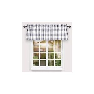 Simple Deluxe Cantonnières de cuisine à carreaux pour fenêtres, cantonnière à carreaux pour cuisine, ferme, salon, chambre à coucher, cantonnière à passe-tringle, 132,1 x 38,1 cm (l x L), blanc et gris