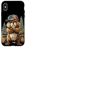 Castor Cool avec Casquette am&eacute;ricaine et for&ecirc;t pour Adultes et Enfants Coque pour iPhone X/XS