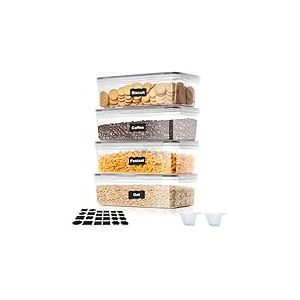 Cozary 3.2L Boite Hermetique Alimentaire, 4 Bo&icirc;tes Alimentaires en Plastique Sans BPA avec Couvercles, Boite de Rangement Cuisine Avec &Eacute;tiquette Et Cuill&egrave;re De Mesure, pour C&eacute;r&eacute;ales, P&acirc;tes,Riz