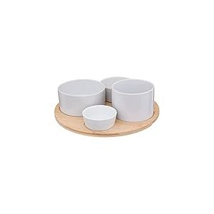 Set apéritif 4 coupelles blanches avec plateau rond