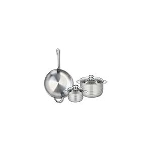 ELO 9873450 Batterie de cuisine 3 pièces, Ensemble de 1 Poêle de cuisson 32 cm et 2 faitouts 16 et 24 cm Elo Profi Brillant, inox, induction