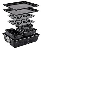 NutriChef Lot de 8 ustensiles de cuisson empilables – Ensemble de moules de cuisson antiadhésifs en acier au carbone, feuille, muffin, pain, gâteau carré et moules profonds, résistants à la chaleur de