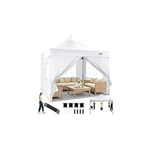 COBIZI Tonnelle Pliante 3x3m, &eacute;tanche, Stable, r&eacute;sistante &agrave; l'hiver, pour l'ext&eacute;rieur, Pliable, Protection UV 50+, 3 hauteurs, Tonnelles avec 4 Panneaux lat&eacute;raux et 4 Sacs de Sable,Blanc