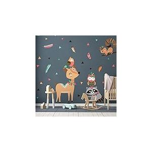 Stickers muraux enfants - Decoration chambre bébé - Stickers muraux enfant - Sticker mural Animaux - Autocollant mural animaux indiens des bois - H120 x L90 cm