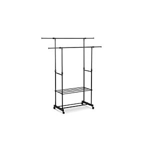 Massido Portant &agrave; v&ecirc;tements sur roulettes en m&eacute;tal, 2 &eacute;tag&egrave;res, hauteur r&eacute;glable, largeur r&eacute;glable, noir