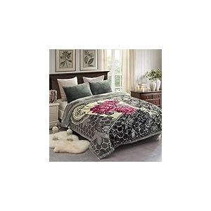 JML Couverture Polaire, Couverture en Peluche pour tr&egrave;s Grand lit, 215,9 x 236,2 cm, Couverture Lourde en Vison de Style cor&eacute;en, 4,5 kg, Douce et Chaude, Couverture de lit &agrave; 2 Plis, imprim&eacute;e Raschel,