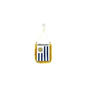 AZ FLAG - Fanion Uruguay Pour Décoration Voiture Avec Ventouse et Franges Dorées - Mini Drapeau Uruguayen - 13x10 cm