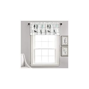 Lush Decor Rowley Birds Cantonnière filtrant la lumière, Panneau Simple, 132,1 cm de Large x 45,7 cm de Long, Bleu et Gris – Motif Floral coloré – Rideau d'oiseaux fantaisiste et ludique – Décoration