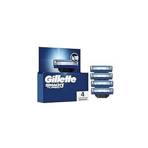 Gillette Lot De 4 Recharges De Rasoir Pour Homme Mach3 Turbo, AUTHENTIQUES, Cartouche Avec Bande Lubrifiante Pour Une Glisse Fluide, NOUVEAU Revêtement De Lame Pour Réduire La Pression Sur La Peau
