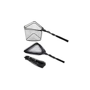 PLUSINNO Épuisette de pêche - Poignée télescopique Pliable - Maille en Nylon Durable - pour Attraper ou relâcher Les Poissons en Toute sécurité (40,6 cm)