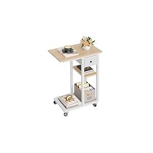 YITAHOME Table d'appoint, C Form Bout de Canapé avec roulettes e Tiroir, Table Basse pour Café et Ordinateur Portable, pour Salon, Chambre à Coucher, 50 x 30 x 67 cm, Chêne