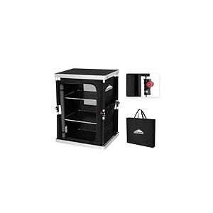 EAGLE PEAK Table Pliante de Camping extérieure avec Grande boîte de Rangement à Trois Niveaux et Poches latérales Cuisine de Camping Portable en Aluminium Facile à Installer, Noir