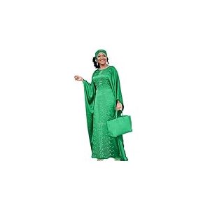 HD Robe Caftan Africaine Longue avec Perles et Strass pour Femme, Vert, Taille Unique