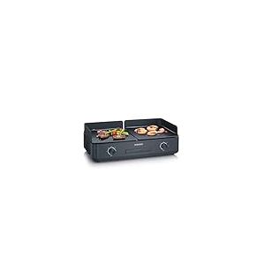 SEVERIN Plancha réglable jusqu'à 240°C, 2 200 W, Plaque de cuisson au revêtement céramique pour viandes, poissons & légumes, Gril électrique avec bac récupérateur de graisse amovible, Noir, PG 8569