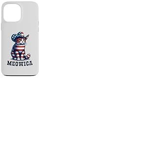 Meowica Cat 4 juillet drapeau américain chat feu d'artifice patriotique Coque pour iPhone 13 Pro Max