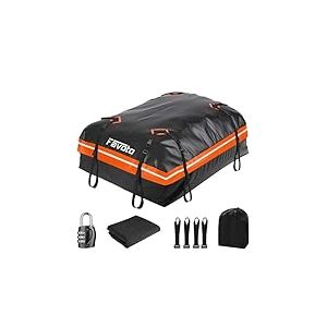 Favoto Coffre de Toit Voiture 425L - Sac de Toit Porte-Bagages Imperméable Pliable avec Tapis Antidérapant Crochet de Porte et Sangles de Renfort pour Le Transport des Bagages Orange