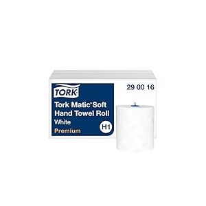 Tork Matic Rouleaux Essuie-mains en papier doux Premium 290016 - Papier d'essuyage pour Distributeurs H1 - Haute absorption QuickDry, 2 plis, blanc - Longueur 100 m, Lot de 6 290016, 100m
