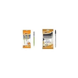 BIC Matic Fun Porte Mines 0,7 mm HB avec Gomme - Couleurs Assorties, Pochette Format Spécial de 10 & Cristal Original - Stylos-Bille Pointe Moyenne - Certifiés NF Environnement - Noir