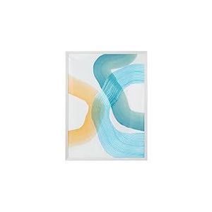 DRW Bestpricepictures Tableau abstrait avec cadre en bois blanc, bleu et jaune 90 x 6 x 120 cm