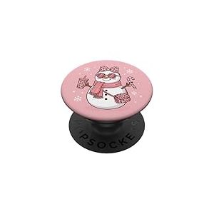Noeud Coquette l&eacute;opard Rose Bonhomme de Neige de No&euml;l avec caf&eacute; glac&eacute; PopSockets PopGrip Adh&eacute;sif