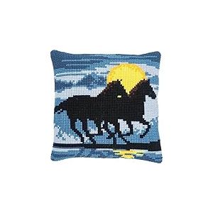 VERVACO Point De Croix Kit Coussin Complet Set CHEVAUX ET LUNE Decoration Manuelle Broderie Kit Adulte Art Creatif Cadeau DIY Cross Stitch Embroidery ca. 40 x 40 cm