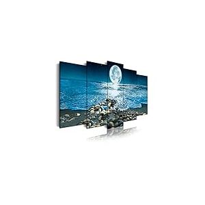 DekoArte 400 - Impression Sur Toile Moderne D'Images Artistiques Numérisées | Toile Décorative Pour Votre Salon Ou Chambre | Style Paysage Nocturne La Lune Eclairant La Plage | 5 Pièces 150 x 80 cm