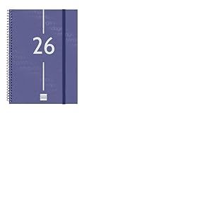 Finocam Basics Year Agenda &agrave; spirale 2026 semainier horizontal de janvier &agrave; d&eacute;cembre (12 mois) avec &eacute;lastique et couverture en polypropyl&egrave;ne Motif Basics Year Bleu catalan