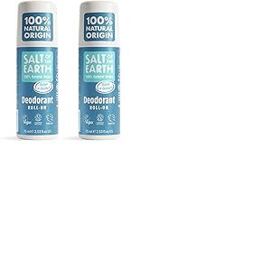 D&eacute;odorant naturel &agrave; bille Salt of the Earth - Oc&eacute;an et noix de coco - V&eacute;gan, certifi&eacute; Leaping Bunny, fabriqu&eacute; au Royaume-Uni - 75 ml (Lot de 2)