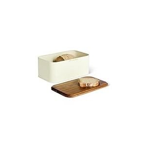 Amazon Basics Bo&icirc;te &agrave; Pain en Acier au Carbone avec Couvercle en Bois d&rsquo;Acacia, Couvercle Servant &Eacute;galement de Planche &agrave; D&eacute;couper, 30,2 x 18,0 x 13,2cm