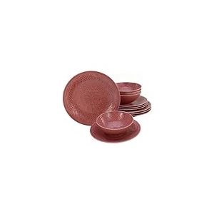 CreaTable, 21629, Série Orient Mandala Rouge, service de vaisselle 12 pièces, ensemble d'assiettes en porcelaine.