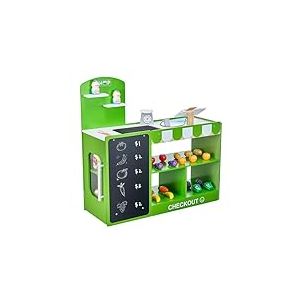 VEVOR Supermarch&eacute; Enfant, 81,5 x 30,7 x 85 cm, Marchande Enfants, Jeu d'&Eacute;picerie, Magasin MDF avec Sac de Courses, Tapis Roulant, Scanner, Caisse Enregistreuse, pour Gar&ccedil;ons et Filles de 3 Ans et Plus