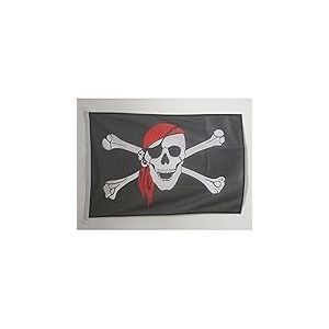 AZ FLAG - Drapeau Pirate foulard rouge - 45x30 cm - Pavillon Nautique Corsaire Avec Bandana Sp&eacute;cial Bateau Et Ext&eacute;rieur En Maille Bloqu&eacute;e Avec Anneaux Plastiques Int&eacute;gr&eacute;s - 30g
