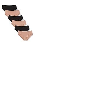 Amazon Essentials Sous-Vêtements en Microfibre (Hipster et String, Disponibles en Grandes Tailles) Femme, Lot de 6, Noir/Perle Grisé, 4XL Grande taille
