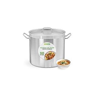 Marmite de cuisine en acier inoxydable de 30 litres, robuste pour induction, avec couvercle en acier inoxydable et poignées rivetées solides, répartition homogène de la chaleur, compatible avec la