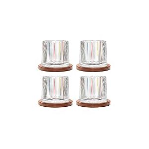 Uten Verre &agrave; Eau Rotatif, Verre &agrave; Whisky de 275 ml, Sous-verres en Bambou, Peut &ecirc;tre Utilis&eacute; Comme Verre &agrave; Rhum, Tasse &agrave; Cocktail, Tasse &agrave; Caf&eacute;, Gobelets, R&eacute;duire le Stress - 4pcs