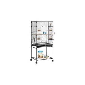 VEVOR Cage Oiseau 62,5x42,5x137 cm Voli&egrave;re Oiseaux Toit Plat Cage Perroquet sur Pied Roulettes pour M&eacute;sange Bleue Calopsitte Canari Perruche Ondul&eacute;e Conure, avec Perchoirs Plateau Coulissant Mangeoire