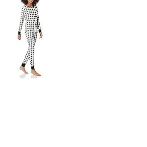 Amazon Essentials Ensemble de Pyjama en Coton à Coupe ajustée pour Femme (Disponible en Grande Taille), Noir/Blanc, Motif écossais Taille M