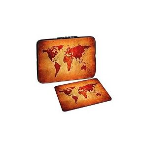 PEDEA Motif Housse de Protection pour Ordinateur Portable jusqu'à 39,6 cm avec Tapis de Souris, Grenouille Vert, Brown Global Map, 15.6 inch with Mouse Pad