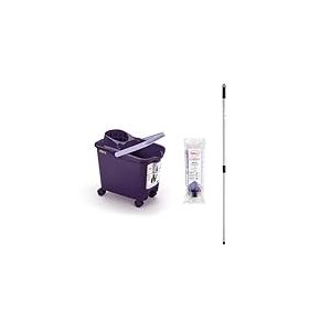 Mery | Ensemble Seau + vadrouille + bâton | Seau d'égouttement Automatique à roulettes Violet et Lilas, 14 L | Lavage en Microfibre Super Absorbant | Canne télescopique en Acier laminé