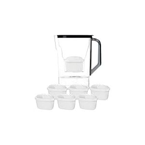 Wessper Carafe Filtrante avec Filtre, Carafe pour porte de réfrigérateur 2,7 L, Cartridges avec Charbon Actif et Résine échangeuse d'ions, Pitcher set set de 6 Filtres - Noir